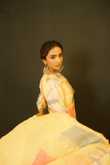 Yellow Geometric Co-ord Unstitched Salwar Set Geetha Creation